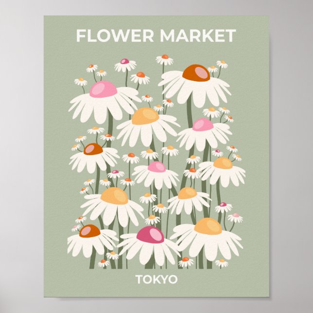 Blume Markt Tokyo Retro Daisis Seite Grün Poster (Vorne)