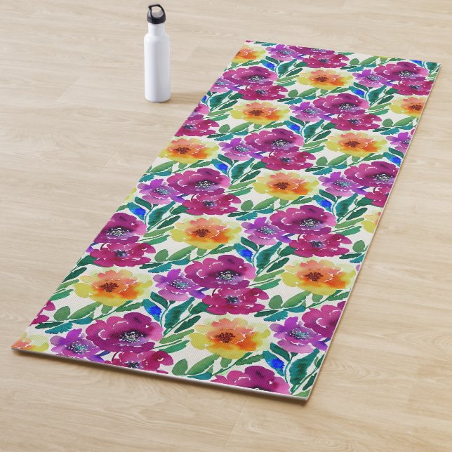 Blume Maroon und Gelb Yogamatte (Beispiel)
