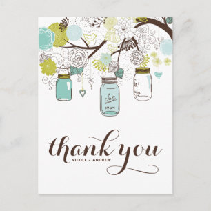 BLUME & MASON JARS WEDEDK DANK IHNEN POSTCARD POSTKARTE