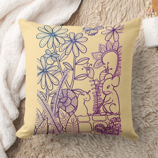 Blume, Maus und Schnecke, kariert Kissen (Decke)