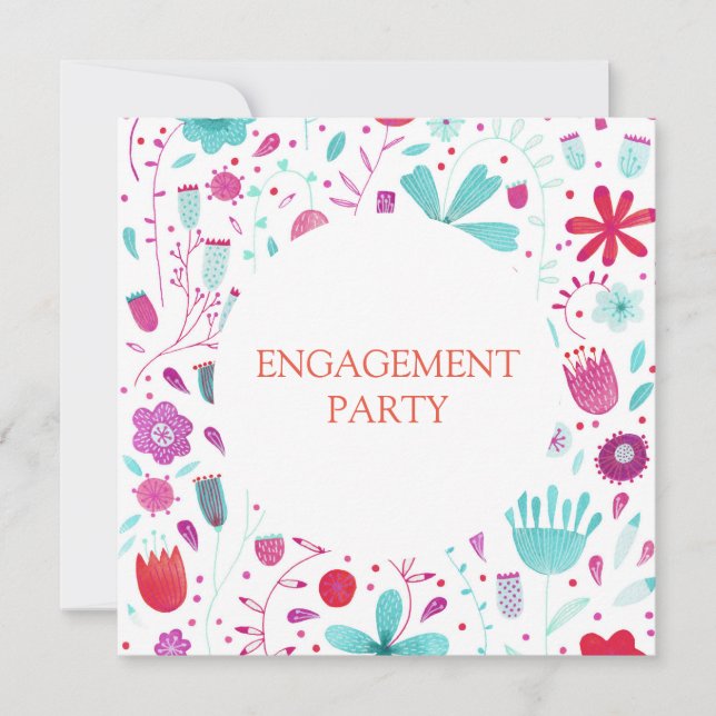 Blume Meadow Watercolor Aquamarine Engagement Part Einladung (Vorderseite)