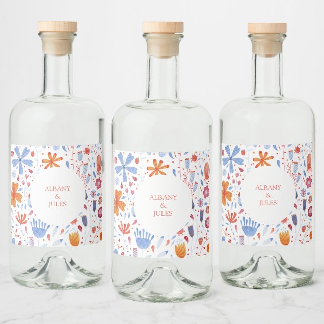 Blume Meadow Watercolor Hochzeit Alkoholflaschenetikett (Flaschen)