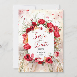 Blume Minimalistische Crimson-Rote Rosen Hochzeit Save The Date