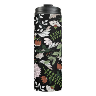 Blume mit antiken Gravierungen handbemalt Thermosbecher