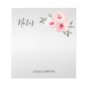 Blume mit Aquarellfarbe, blass rosa, grau Notizblock