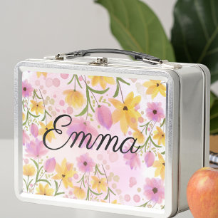 Blume mit Aquarellfarbe Personalisiert Metall Brotdose