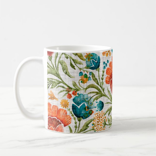 Blume mit Aquarellfarben-Hintergrund. Handgemalt Kaffeetasse (Links)