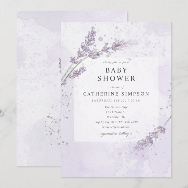 Blume mit Aquarelllevene Babydusche Einladung (Vorne/Hinten)