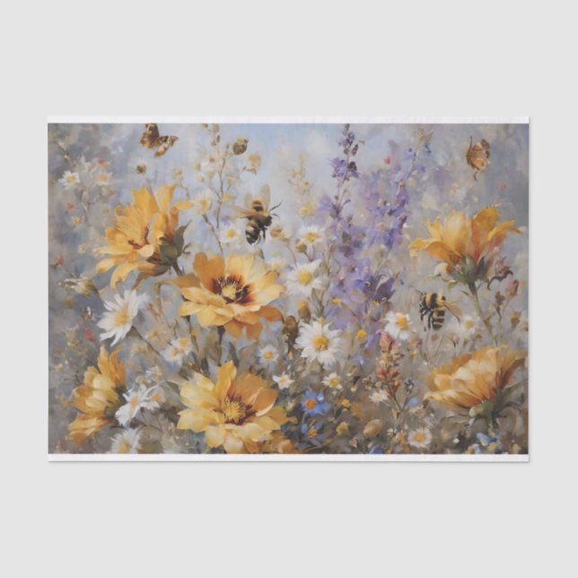 Blume mit Bienen- und Schmetterlingsbekleidung Seidenpapier (Vorderseite)