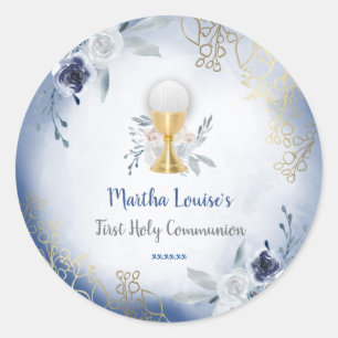 Blume mit blauen Aquarellfarben Runder Aufkleber