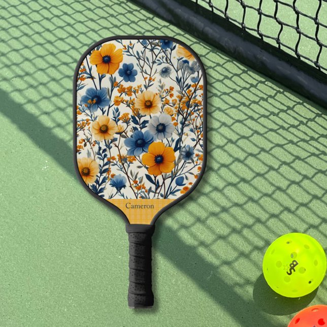 Blume mit blauen und gelben Feldfarben Moderne Mon Pickleball Schläger (Von Creator hochgeladen)