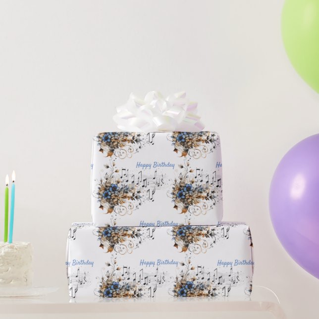 Blume mit blauen Wasserfarben Geschenkpapier (Partygeschenke)