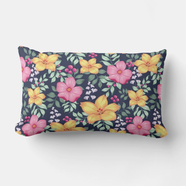 Blume mit Blumenmuster Foliage Blau Pink Lendenkissen (Vorderseite)