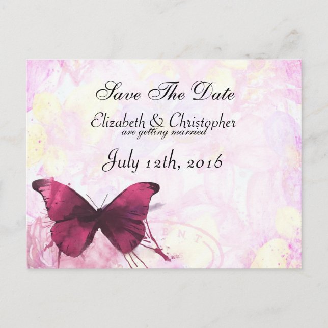 Blume mit Butterfly Save the Date Ankündigungspostkarte (Vorderseite)