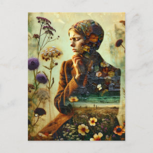 Blume mit doppelter Exposition und traurige junge  Postkarte