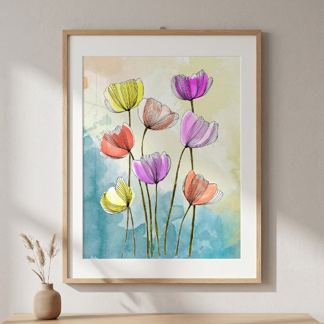 Blume mit dunkelschwarzen Linien blühen durch Wass Poster (Von Creator hochgeladen)
