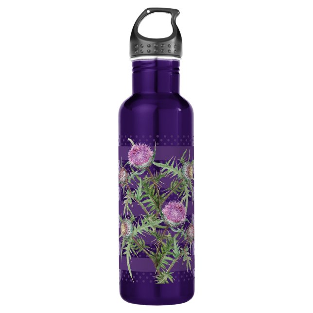 Blume mit dünner violetter Oberfläche und lila Str Edelstahlflasche (Vorderseite)