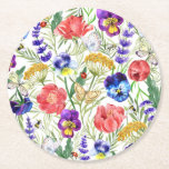 Blume mit farbenfrohen Wasserfarbenfeldern Unterse Runder Pappuntersetzer<br><div class="desc">Einzigartige Untersetzer mit farbenfrohen Aquarellbildern von Schmetterlingen,  Bienen,  Ladybugs und Blume im provenzalischen Stil: Lavendel,  Stiefmütterchen,  Mohn und vieles mehr.</div>
