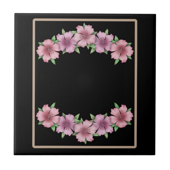 Blume mit floralem Rahmen Cartoon, beige Rahmen sc Fliese (Vorderseite)