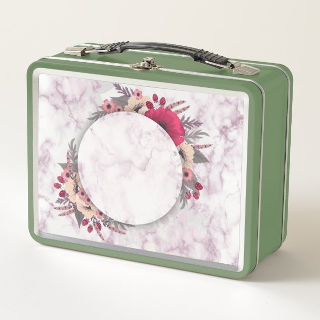 Blume mit floralen Rahmen aus Papier Metall Brotdose (Vorderseite)
