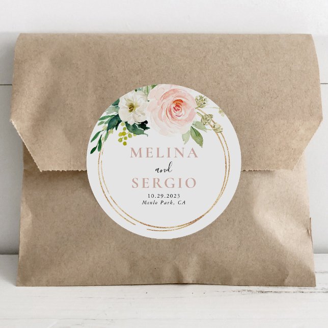Blume mit geometrischem Fall für Hochzeiten von Um Runder Aufkleber (Von Creator hochgeladen)