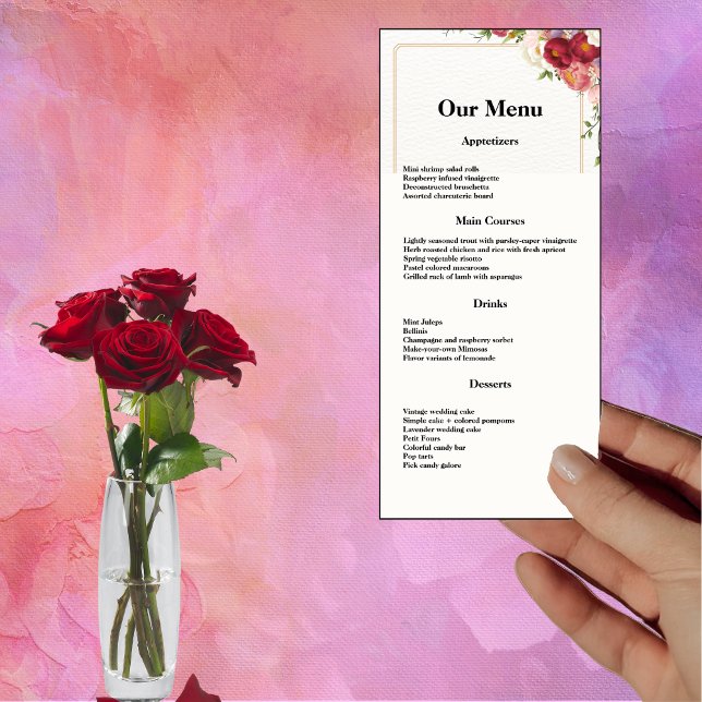 Blume mit Goldrahmen für Hochzeitsessen Menükarte (Von Creator hochgeladen)