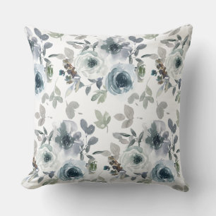 Blume mit grauem und blauem Wasserfarben Kissen