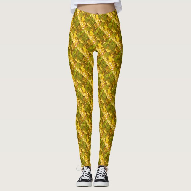 Blume mit grün und gelb gestrichenem Muster Leggings (Vorderseite)