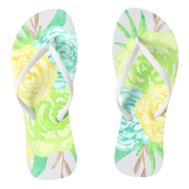 Blume mit handgemalten Wasserfarben Flip Flops (Fußbett)