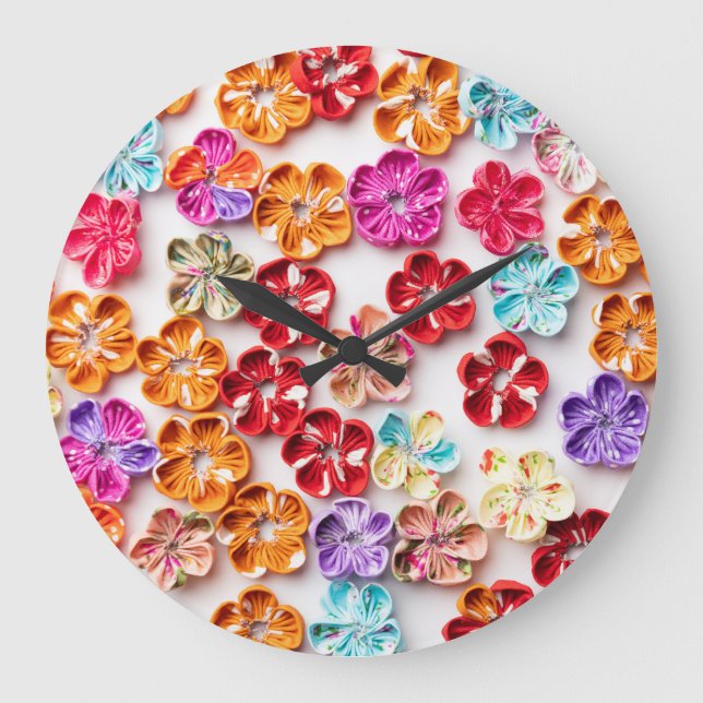 Blume mit Handnähte, Multicolor Große Wanduhr (Vorderseite)