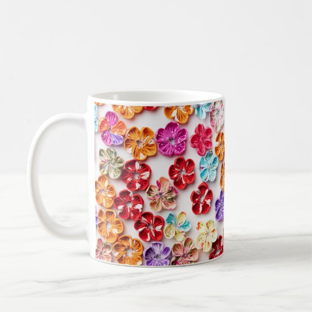 Blume mit Handnähte, Multicolor Kaffeetasse (Links)
