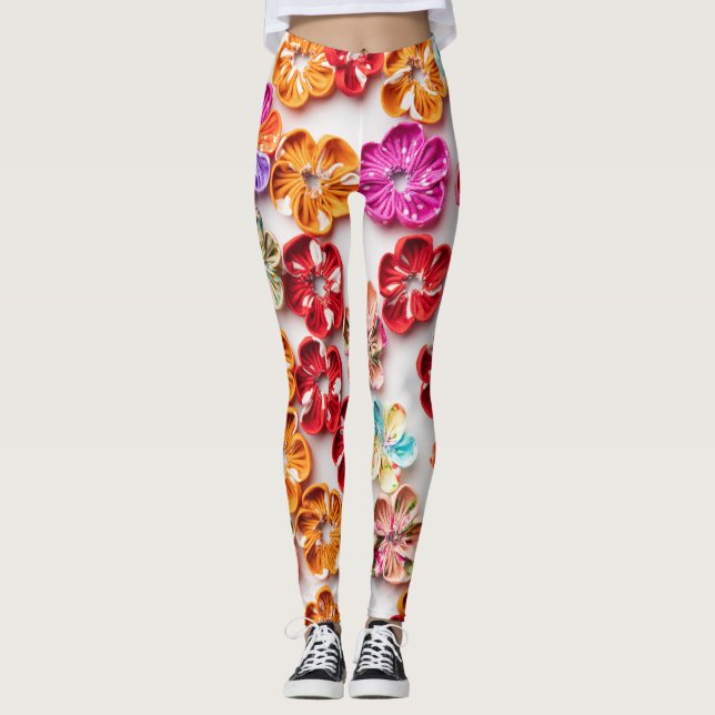 Blume mit Handnähte, Multicolor Leggings (Vorderseite)
