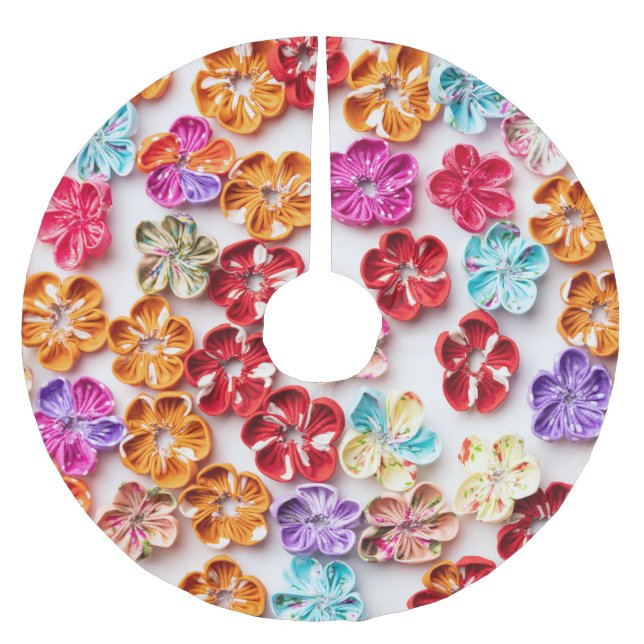 Blume mit Handnähte, Multicolor Polyester Weihnachtsbaumdecke (Vorderseite)