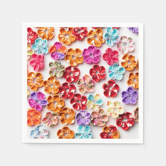Blume mit Handnähte, Multicolor Serviette (Vorderseite)