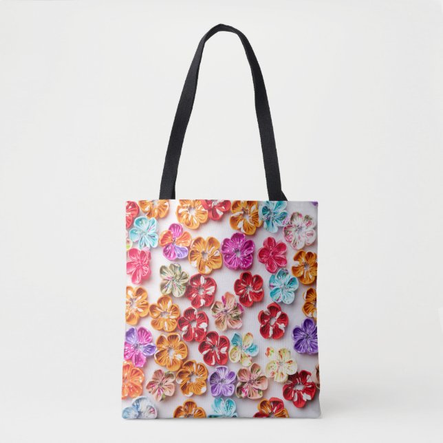 Blume mit Handnähte, Multicolor Tasche (Vorderseite)