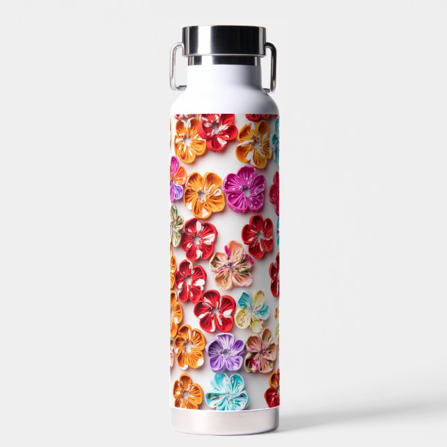 Blume mit Handnähte, Multicolor Trinkflasche (Vorne)