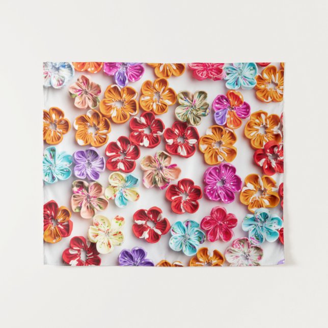 Blume mit Handnähte, Multicolor Wandteppich (Vorderseite (Horizontal))