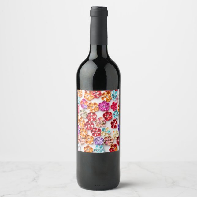 Blume mit Handnähte, Multicolor Weinetikett (Vorderseite)