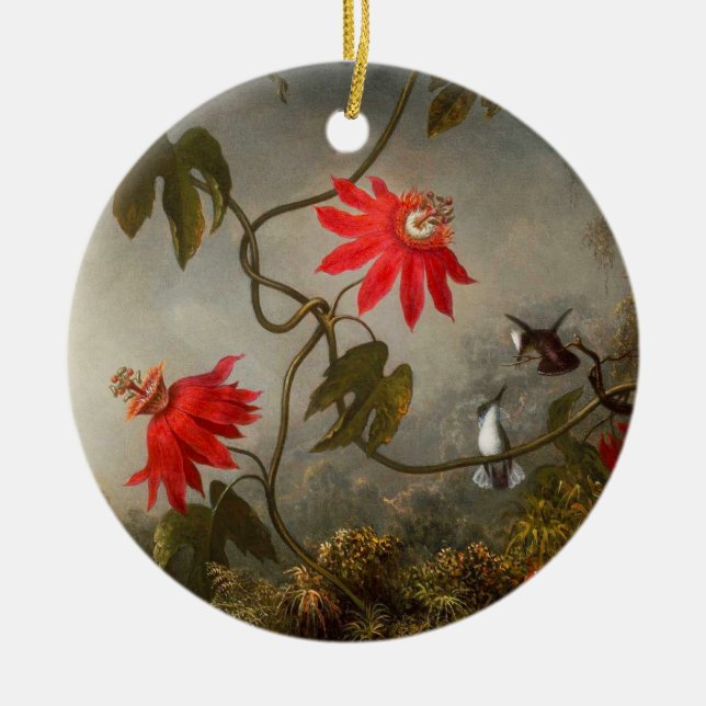 Blume mit Hummingbirds Heade Keramik Ornament (Vorne)