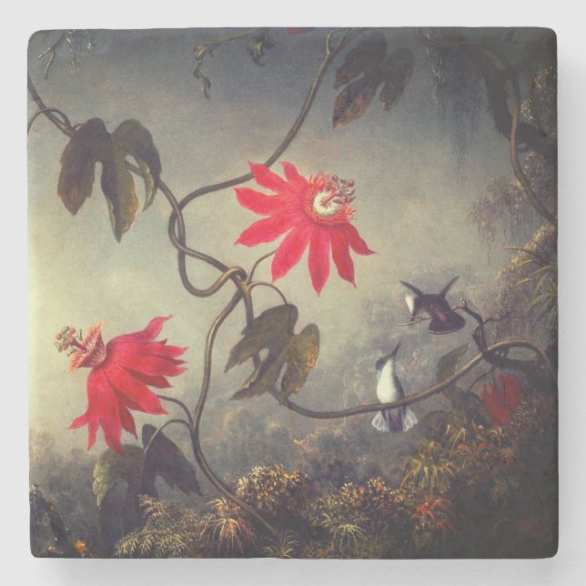 Blume mit Hummingbirds Heade Steinuntersetzer (Vorderseite)