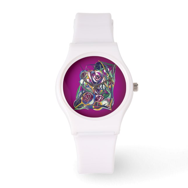 Blume mit lila Hintergrund Armbanduhr (Vorderseite)