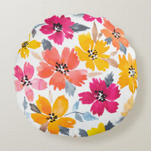 Blume mit lockerer Wasserfarbe Rundes Kissen