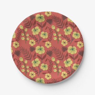 Blume mit nahtlosen Blumenmuster gelb und rot Pappteller
