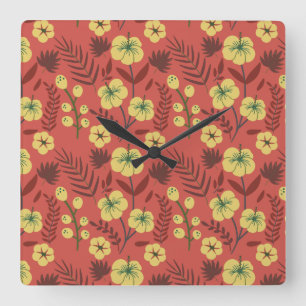 Blume mit nahtlosen Blumenmuster gelb und rot Quadratische Wanduhr