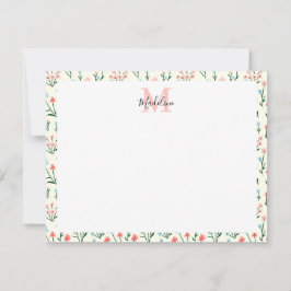 Blume mit niedlicher einfacher Rose Rosa Monogramm Mitteilungskarte