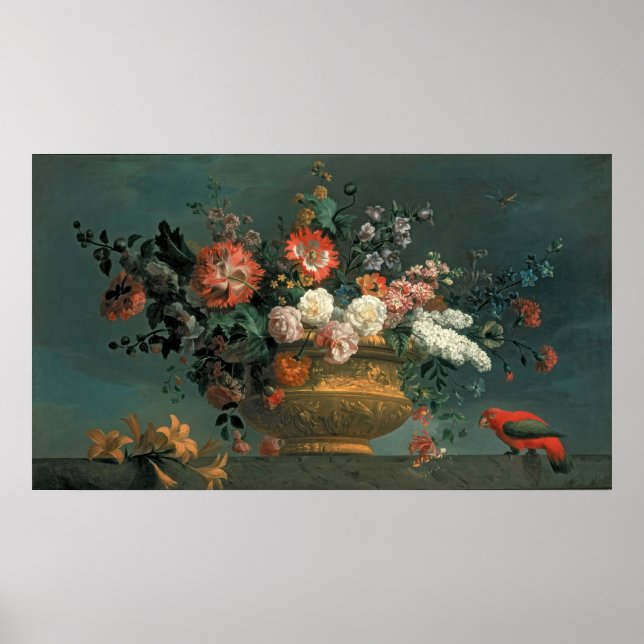 Blume mit Papagei Poster (Vorne)