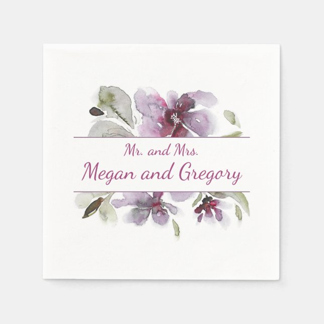 Blume mit Plum Watercolor Serviette (Vorderseite)
