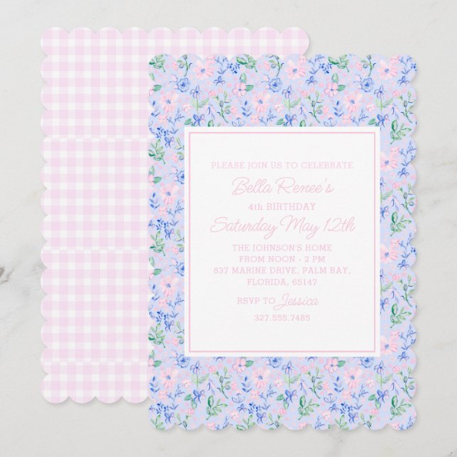 Blume mit Preppy-Wasserfarbe bearbeiten Einladung (Vorne/Hinten)
