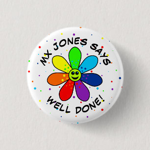 Blume mit Regenbogen Gut Fertig Taste Button
