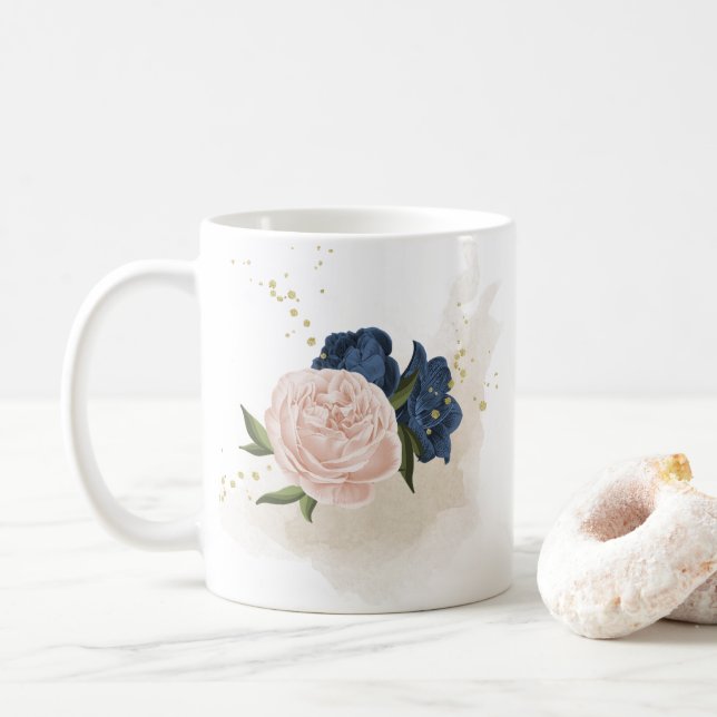 Blume mit rosa Marineblau und Rosa Kaffeetasse (Mit Donut)
